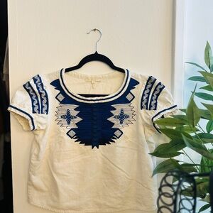 Maje White and Blue Embroidered Blouse